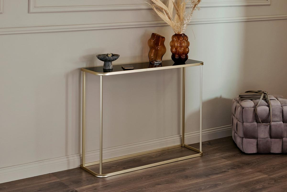 Konsolentisch Circo Goldfarben/Schwarz B: 30 cm - Goldfarben/Schwarz, MODERN, Glas/Metall (100/30/76cm) - Livetastic