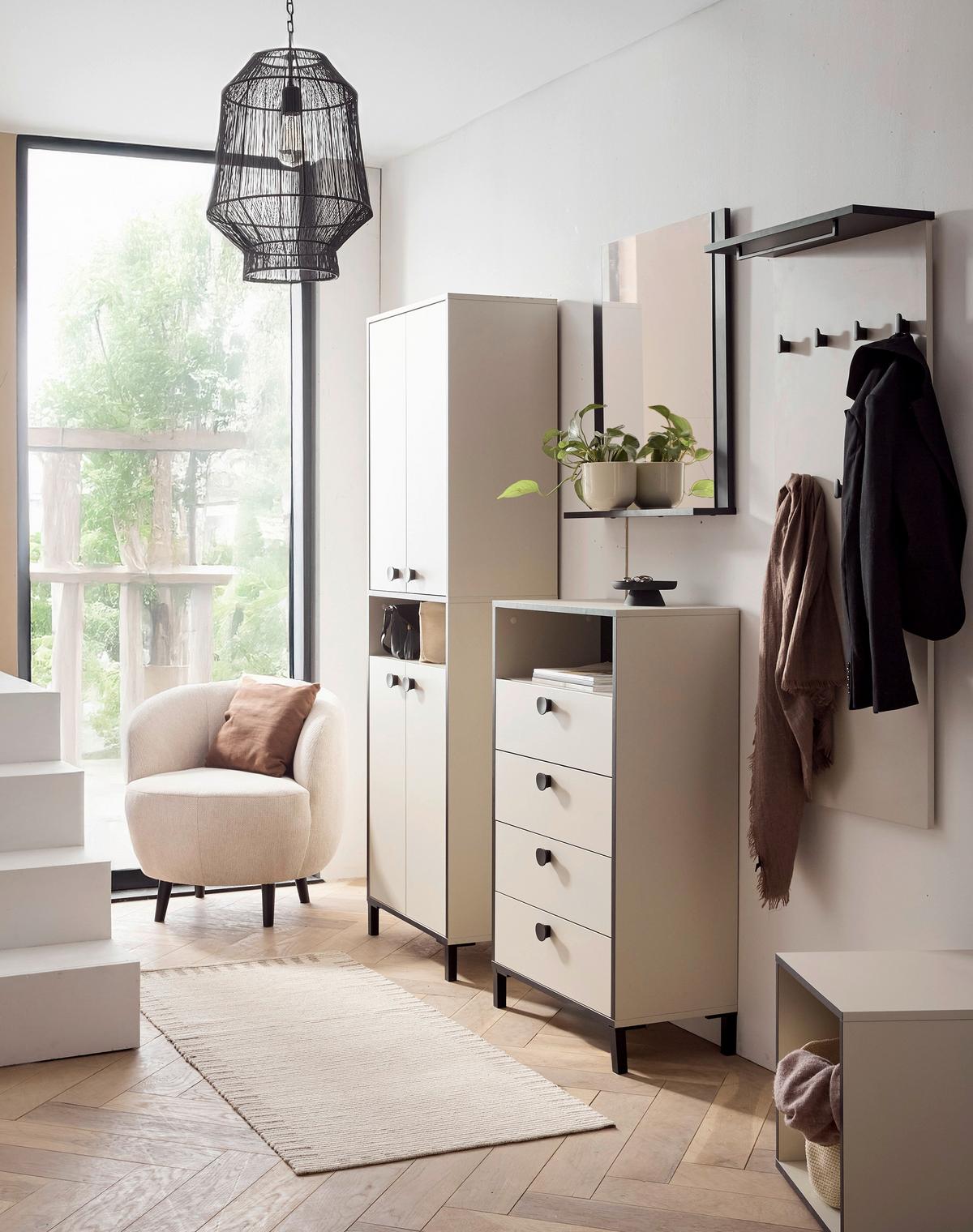 Highboard Edda, Beige B: 60,2 Cm - Beige/Schwarz, Design, Holzwerkstoff (60,2/103,4/33,05cm) - MID.YOU