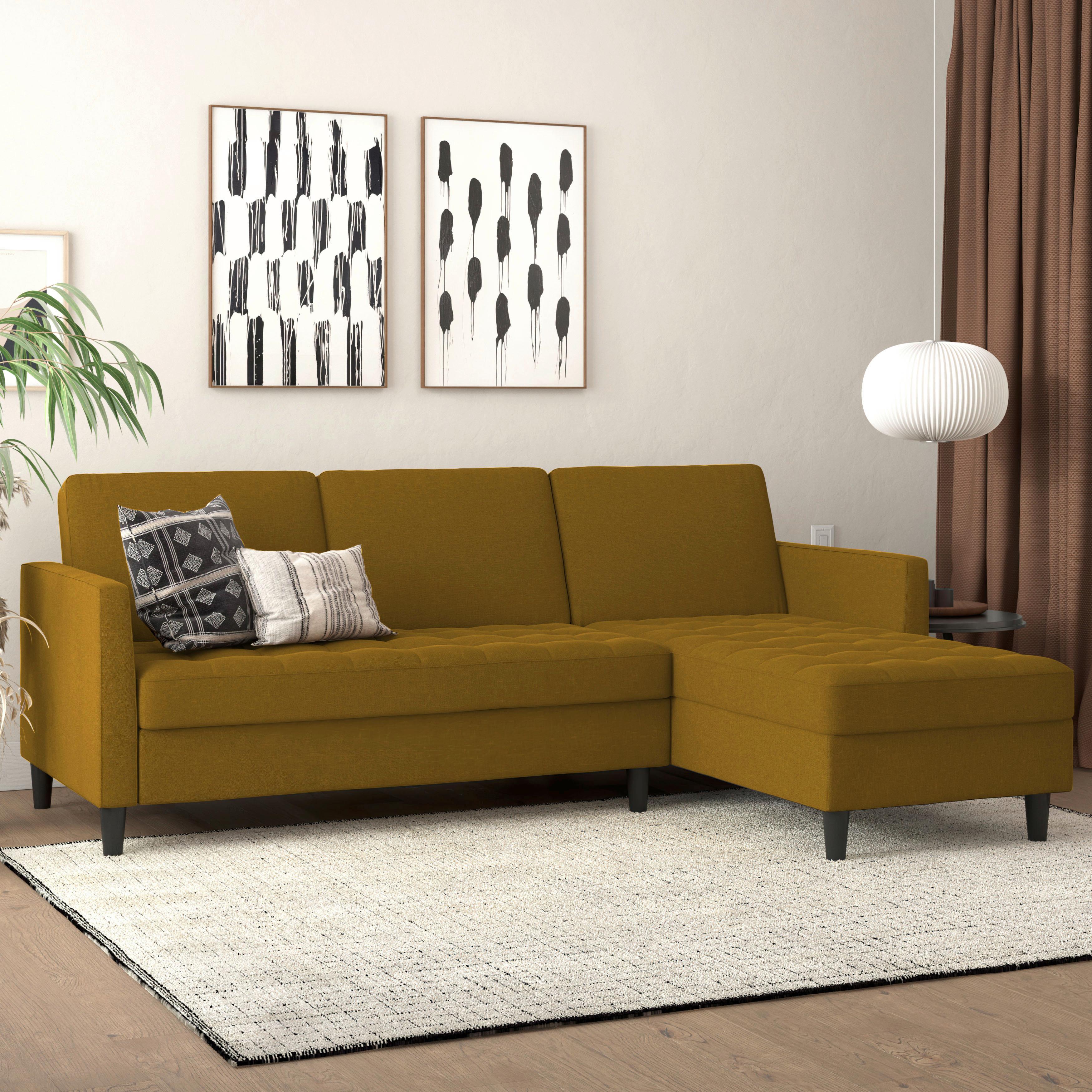 Ecksofa Palermo Currygelb, mit Stauraum - Currygelb/Schwarz, Basics, Textil (213/154cm) - Livetastic