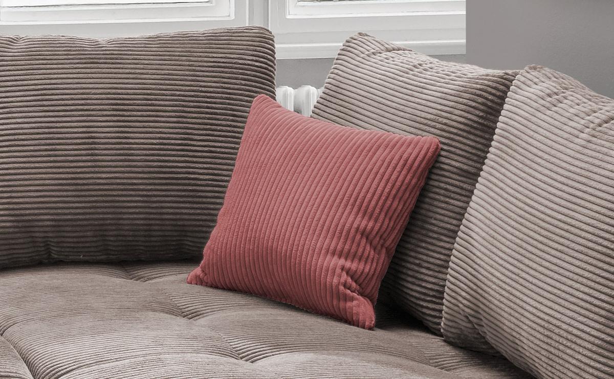 Rohová sedačka ALVITO, pravá, sivohnedý menčester - hnedá/koralová, Design, drevo/textil (298/202cm) - MID.YOU