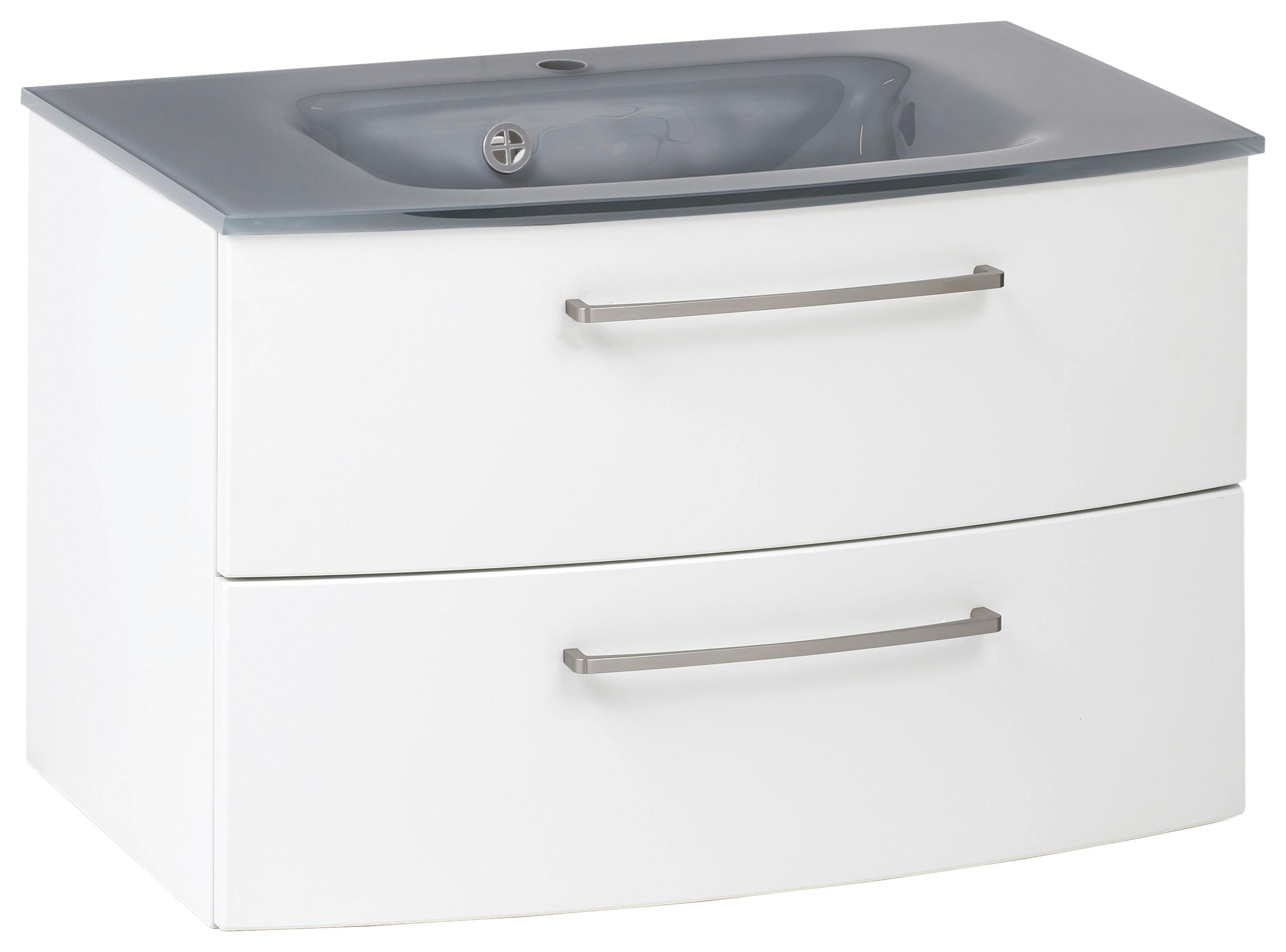 Waschbecken Mit Unterschrank Stockholm B: 80cm Weiß/grau - Weiß/Grau, KONVENTIONELL, Glas/Holzwerkstoff (80cm) - Held