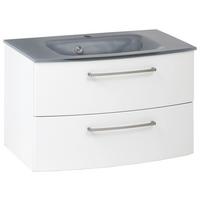 Waschbecken mit Unterschrank Stockholm B: 80cm Weiß/Grau - Weiß/Grau, KONVENTIONELL, Glas/Holzwerkstoff (80cm) - Held