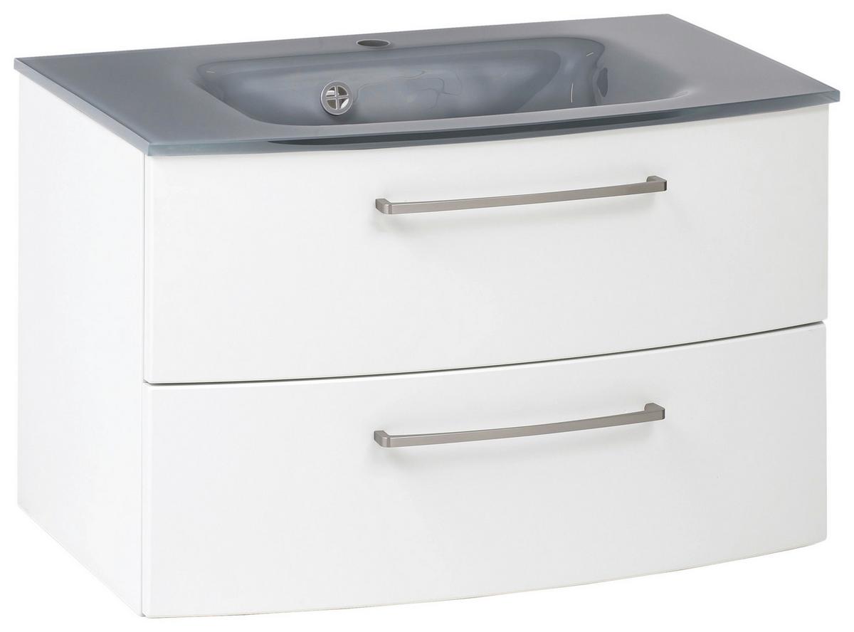 Badmöbel-Set 3-Tlg. inkl. LED Stockholm 80cm Grau - Weiß/Grau, KONVENTIONELL, Glas/Holzwerkstoff (80cm) - Held