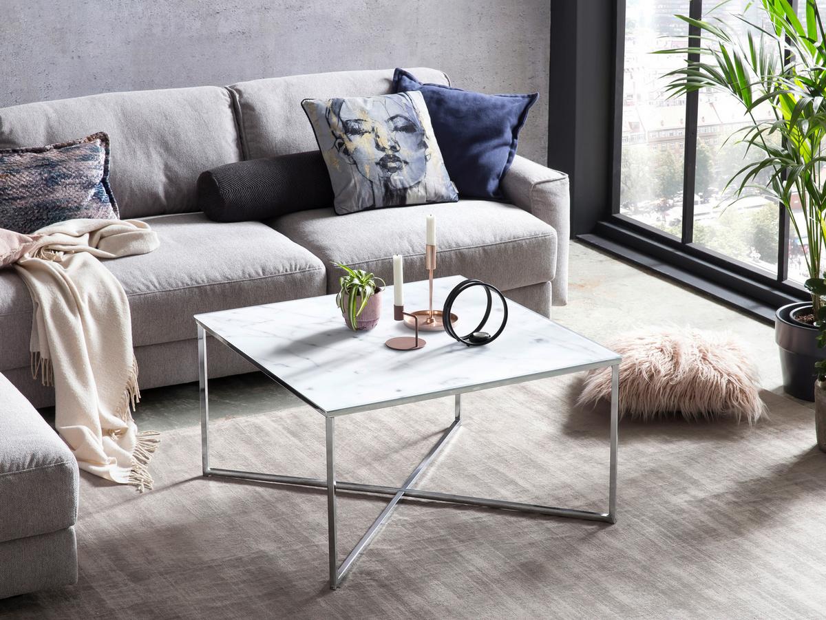 Couchtisch Weiß/chromfarben B: 80 Cm - Chromfarben/Weiß, Design, Glas/Metall (80/80/45cm) - Livetastic