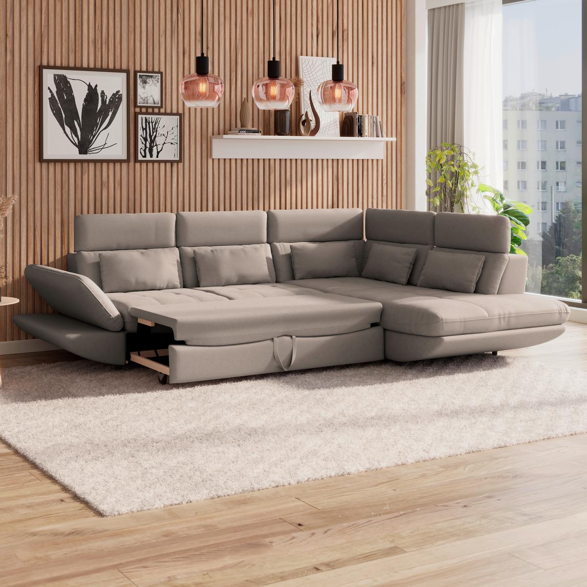 Ecksofa Mit Schlaffunktion Park Beige - Beige/Schwarz, MODERN, Textil (311/233cm) - Luca Bessoni