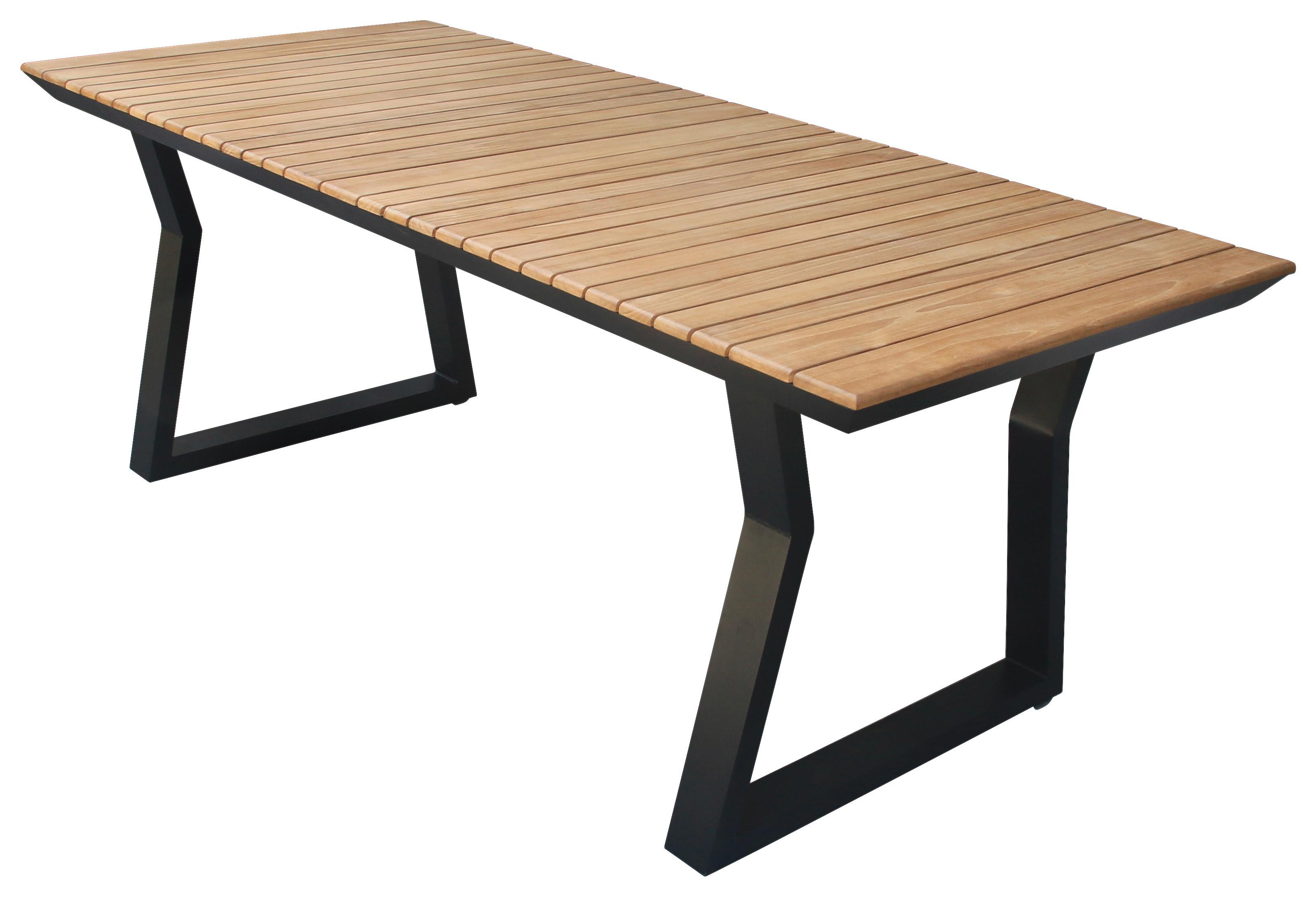 Gartentisch Teak-Exquisit L 200 cm - Schwarz/Alufarben, MODERN, Holz/Metall (200/90/75cm) - Beldano