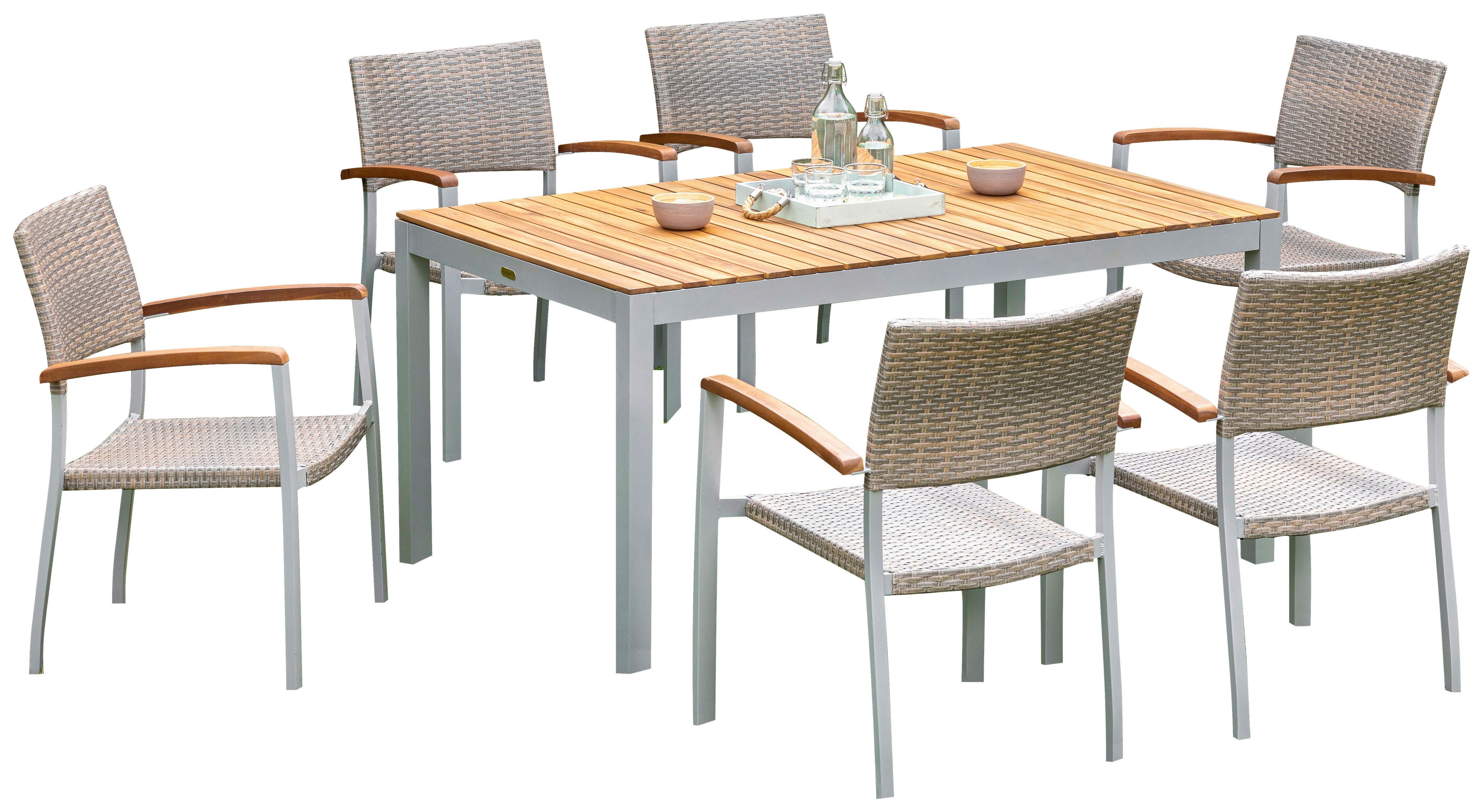 Gartengarnitur 7-Tlg. Silano Akazie/Aluminium - Beige/Silberfarben, ROMANTIK / LANDHAUS, Holz/Kunststoff - Gardenson
