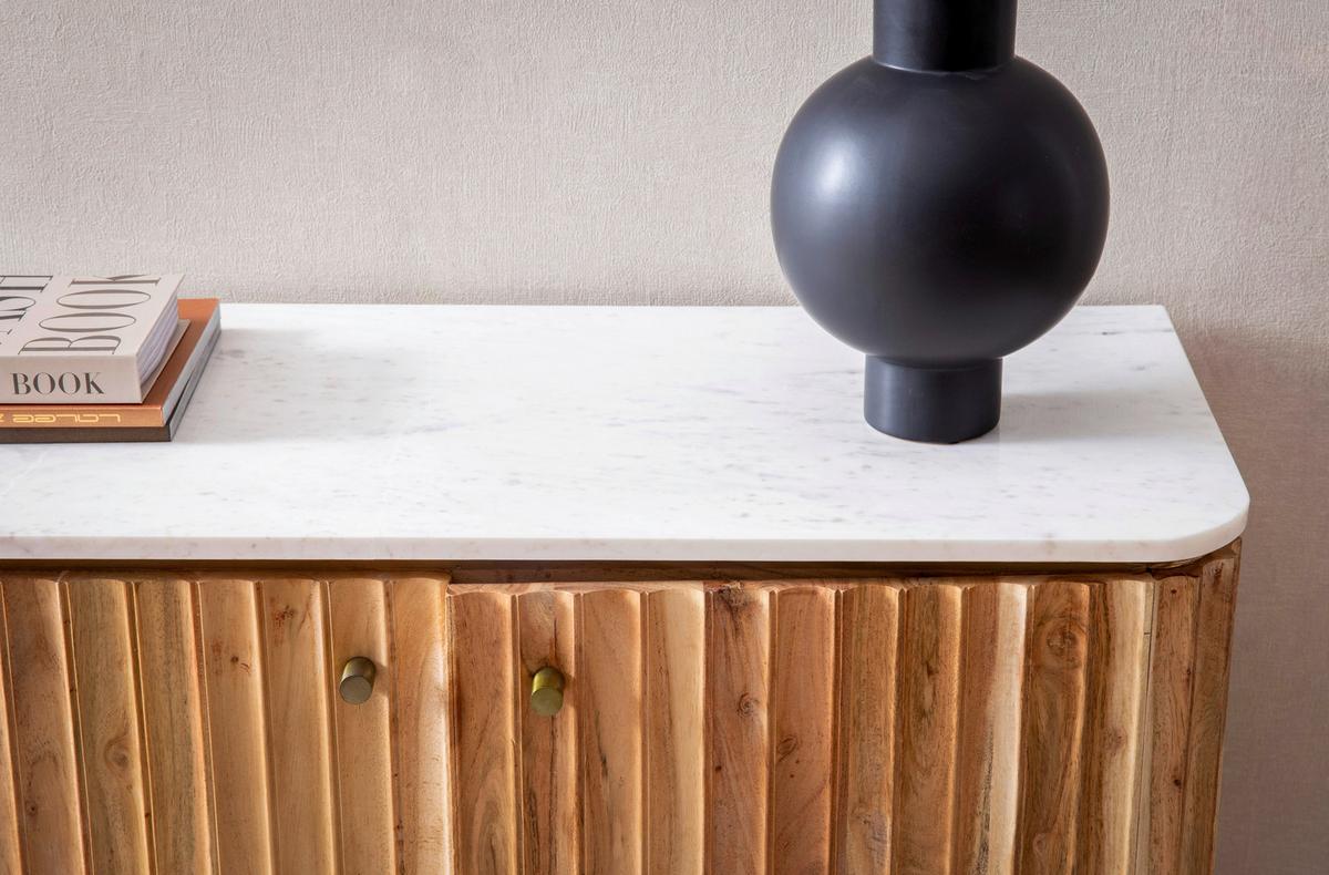 Barschrank Akaziefarben B: 95 Cm - Goldfarben/Schwarz, Design, Holz/Stein (95/90/41cm) - MID.YOU