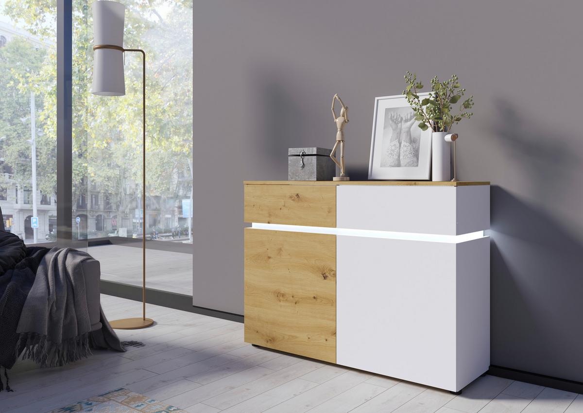 Sideboard Luci Weiß Eiche Artisan/weiß B: 120,4 Cm - Weiß/Eiche Artisan, Trend, Holzwerkstoff (120,4/90,1/40cm) - MID.YOU