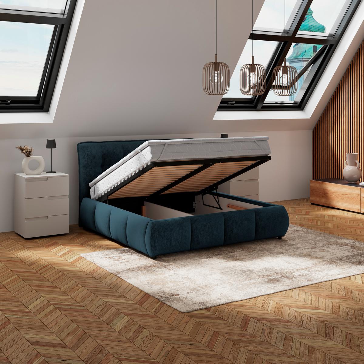 Polsterbett LIMO Dunkelblau 140x200 cm - Schwarz/Dunkelblau, KONVENTIONELL, Holz/Holzwerkstoff (140/200cm) - James Wood