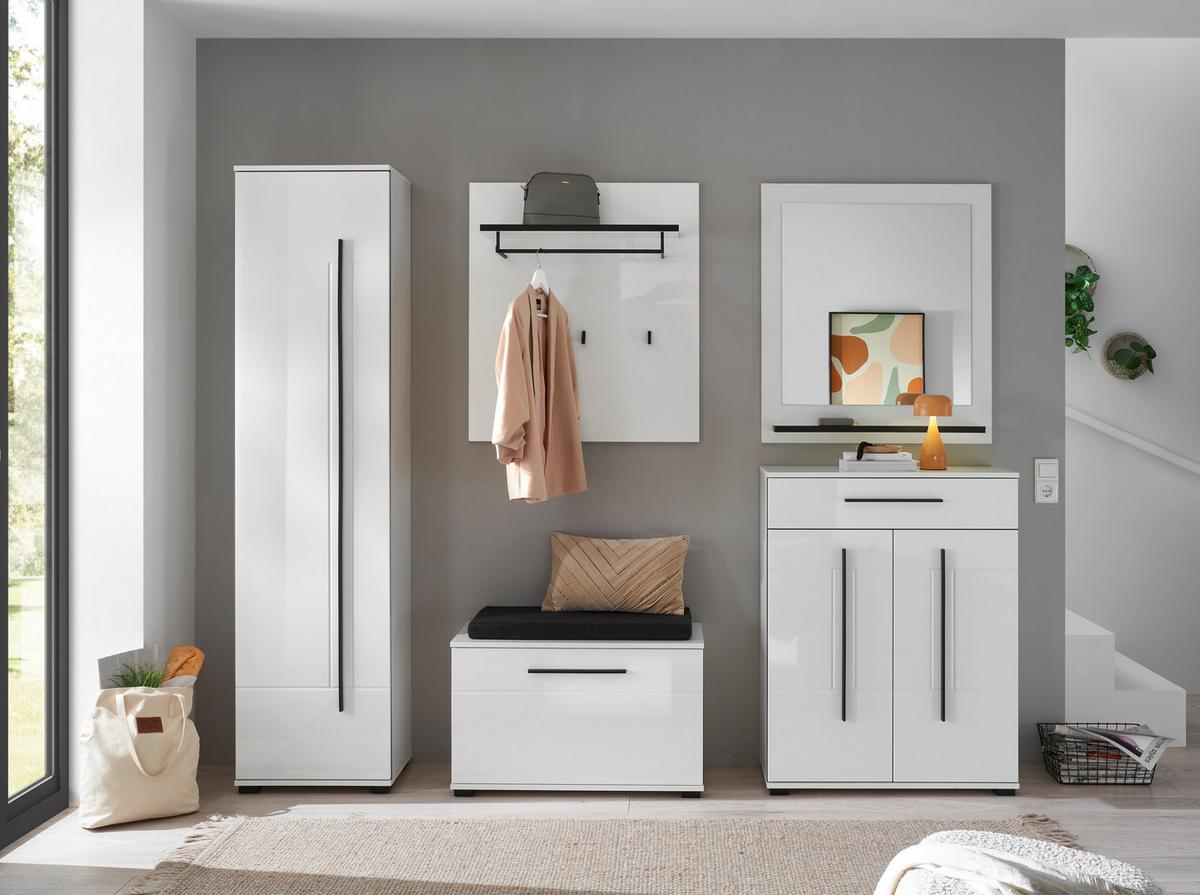 Mehrzweckschrank Cantara Weiß/Weiß HG B: 50cm - Weiß Hochglanz/Schwarz, MODERN, Holzwerkstoff (50/201/39cm) - MID.YOU