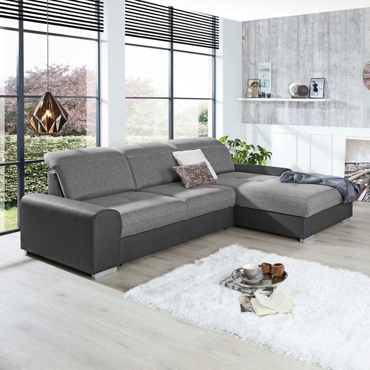 Ecksofa mit Schlaffunktion + Bettkasten Malaga, Webstoff - Silberfarben/Graphitfarben, KONVENTIONELL, Textil (286/203cm) - Ondega