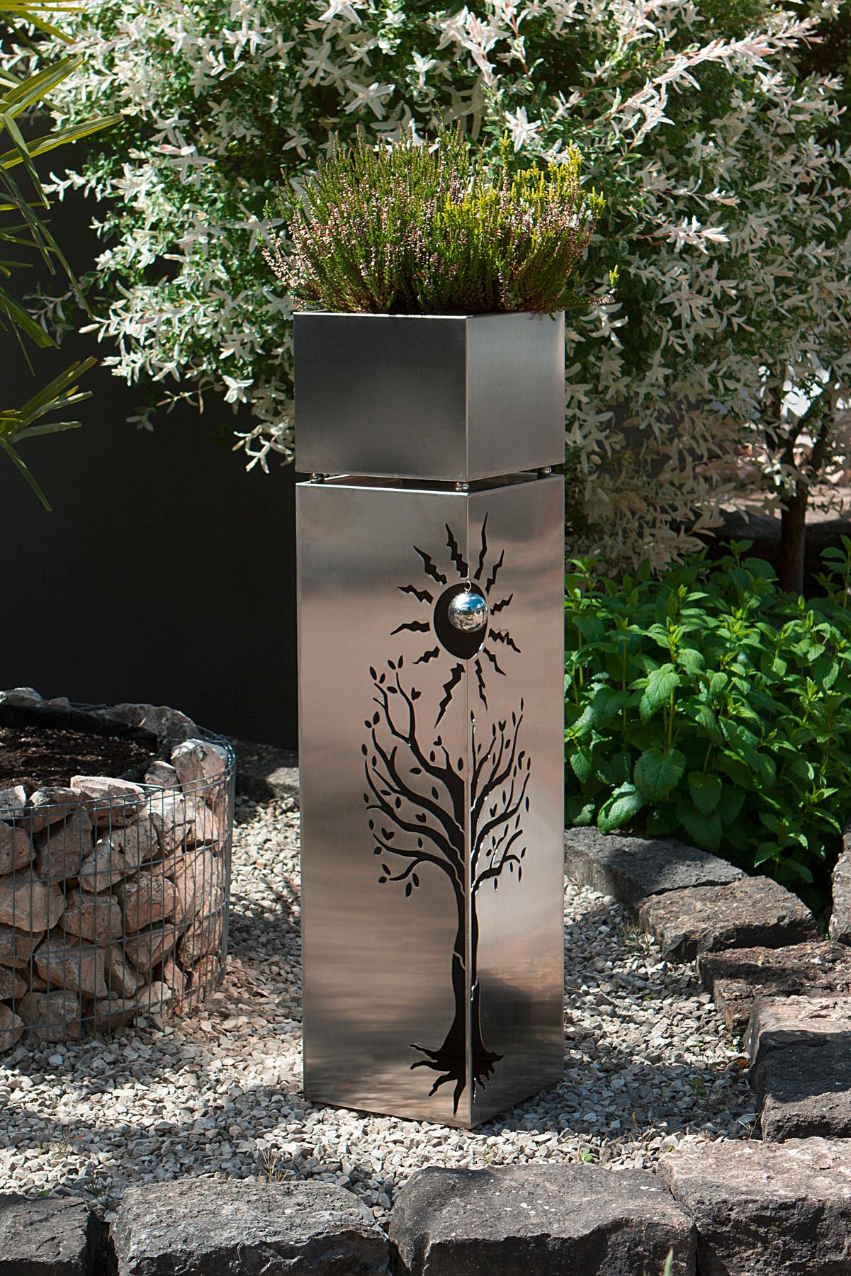 Blumensäule Edelstahl Silberfarben Buche - Silberfarben, Basics, Metall (25/102/25cm)