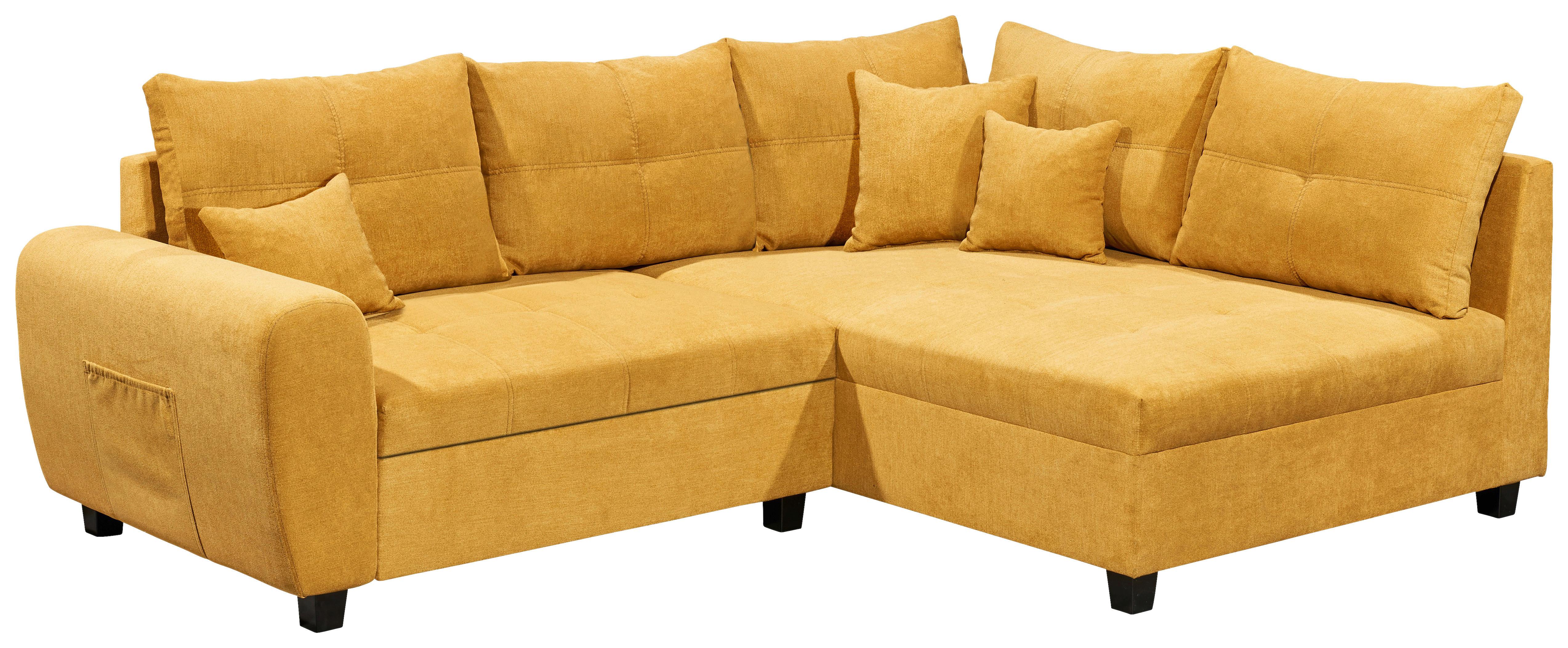 Ecksofa mit Schlaffunktion + Kissen Lea, Polyester-Nylon - Gelb/Schwarz, Basics, Holzwerkstoff/Textil (248/176cm) - MID.YOU