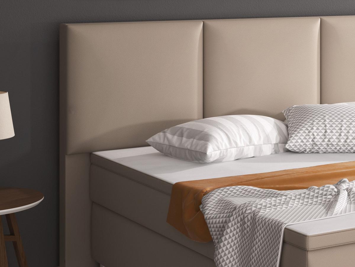 Boxspringbett mit Topper Lederlook 180x200 Oslo - Silberfarben/Cappuccino, KONVENTIONELL, Leder/Textil (180/200cm) - MID.YOU