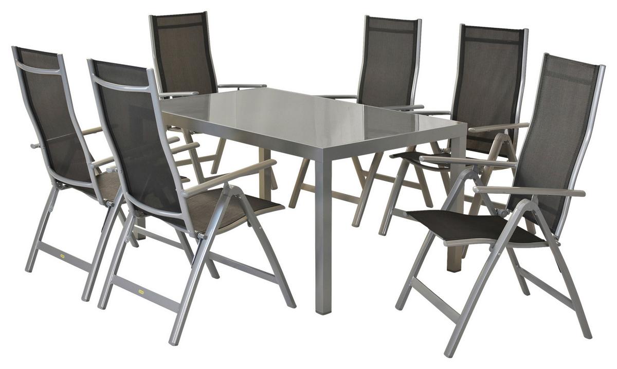 Gartenset Carrara - Silberfarben/Schwarz, MODERN, Textil/Metall - Gardenson