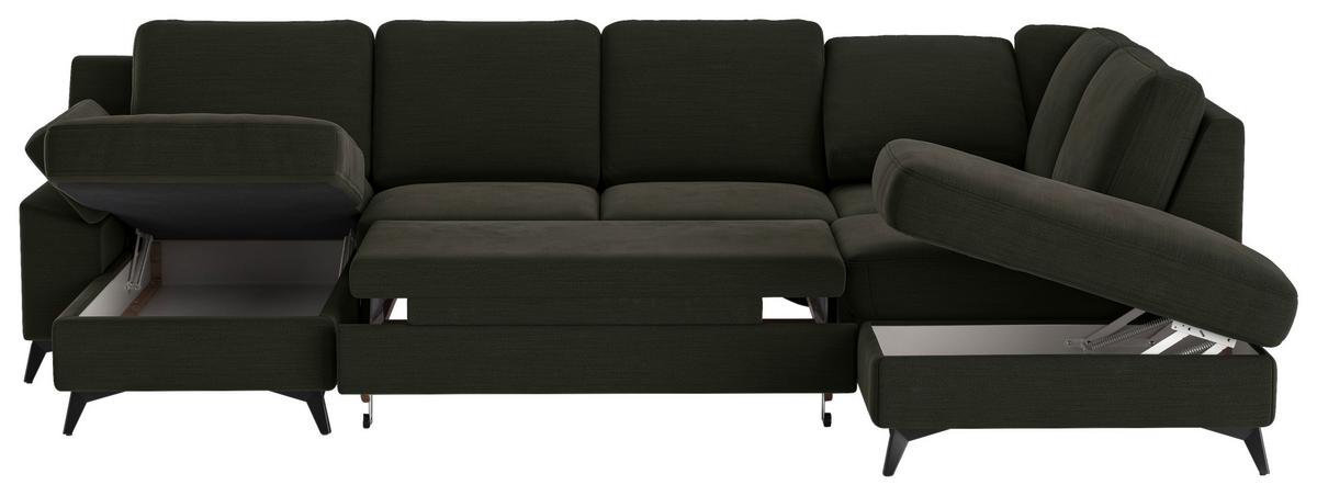 Wohnlandschaft Boom, Dunkelgrün 156x309x204 - Dunkelgrün/Schwarz, KONVENTIONELL, Textil (156/309/204cm) - Cotta