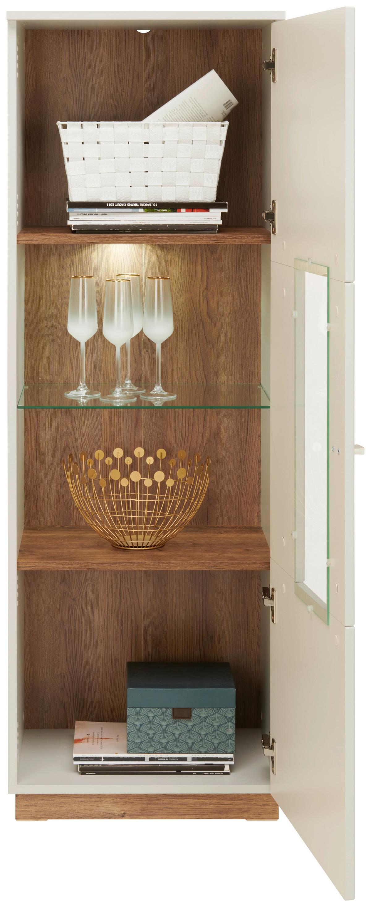 Vitrine Arian B: 50,1 cm Hellgrau/Eiche Ribbeck Dekor - Eichefarben/Hellgrau, MODERN, Glas/Holzwerkstoff (50,1/148,6/37,2cm)