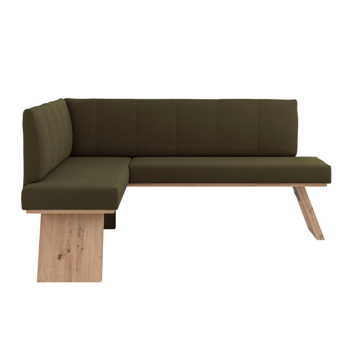 Eckbank Emma Ii Webstoff Moosgrün, B: 150 Cm - Eichefarben/Grün, KONVENTIONELL, Holzwerkstoff/Textil (150/185cm)