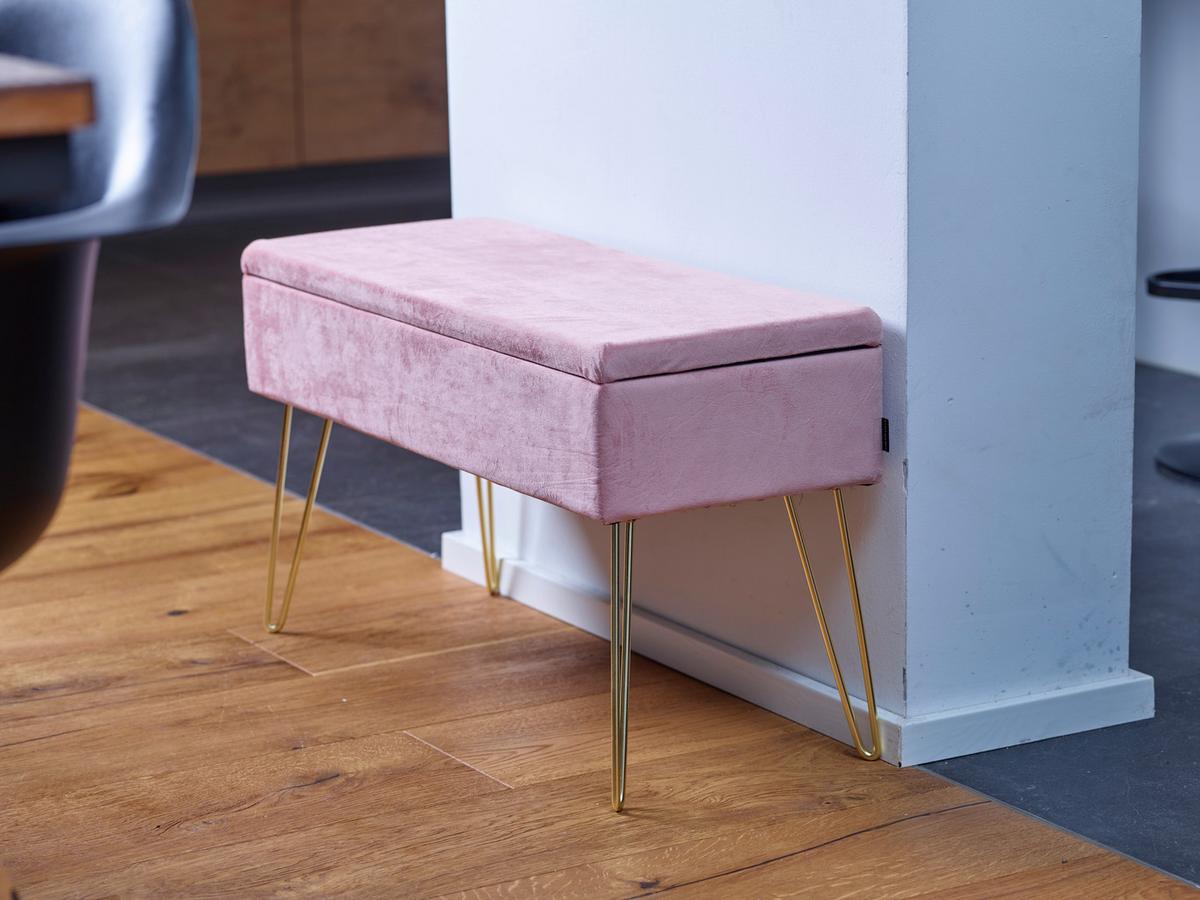 Hockerbank Scarlett Vlies Rosa H: 42 cm inkl. Stauraum - Goldfarben, Design, Textil (75/42cm) - Echtwerk