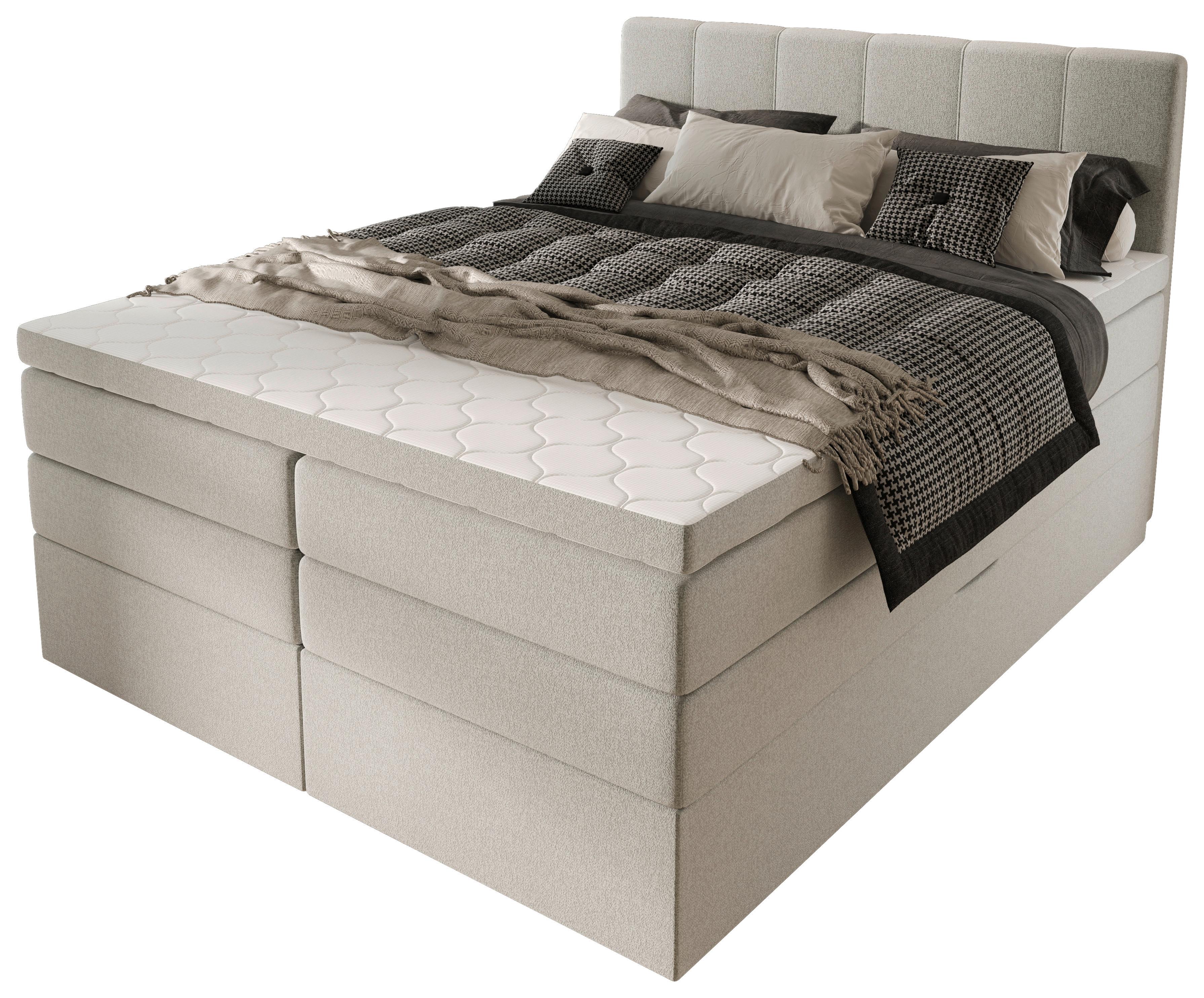 Boxspringbett mit Topper & Bettkasten 180x200 Lauro - Hellgrau/Schwarz, Trend, Textil (180/200cm)