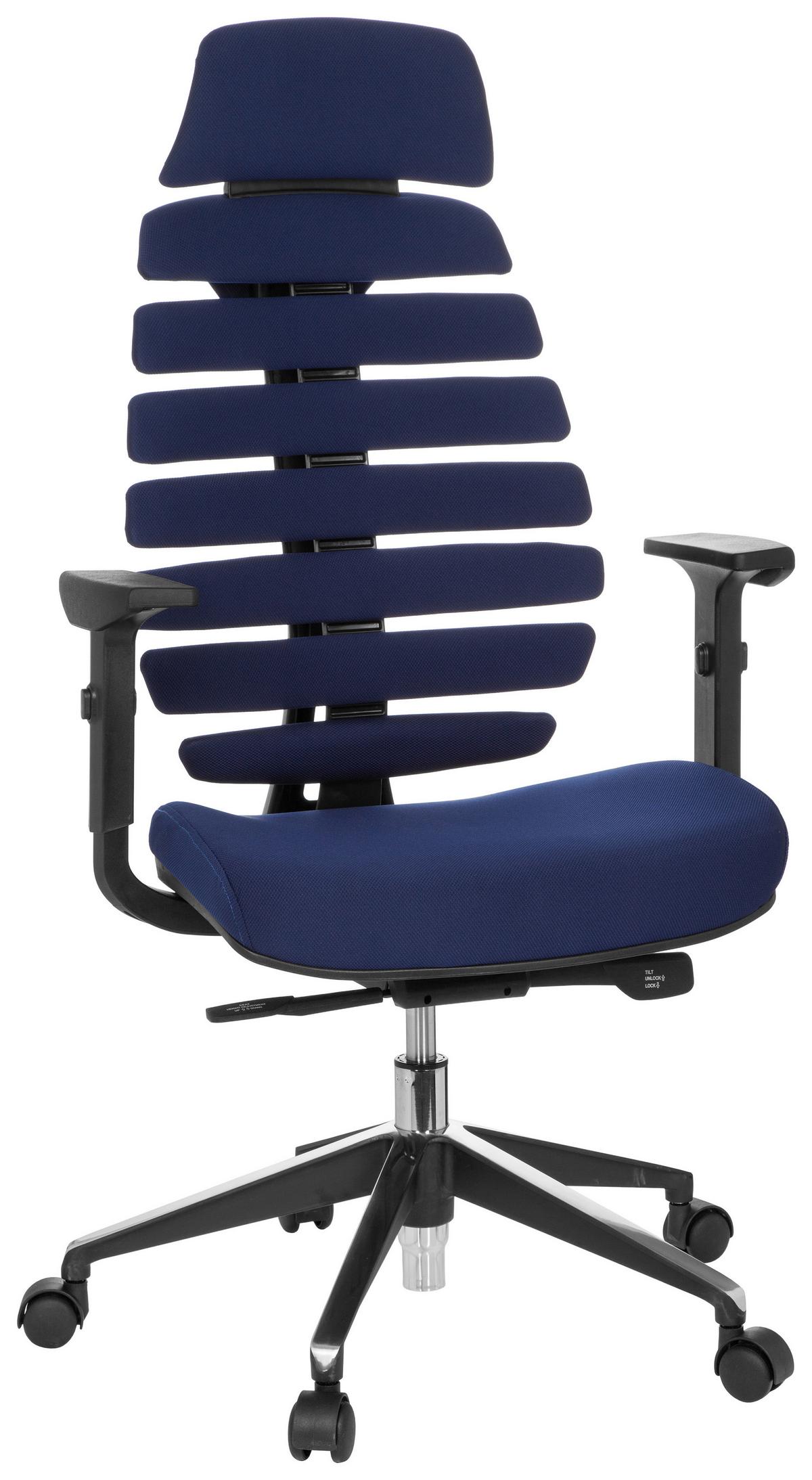 Drehstuhl Ergo Line II Pro Blau/Schwarz - Blau/Alufarben, MODERN, Kunststoff/Textil (65/131/53cm) - MID.YOU