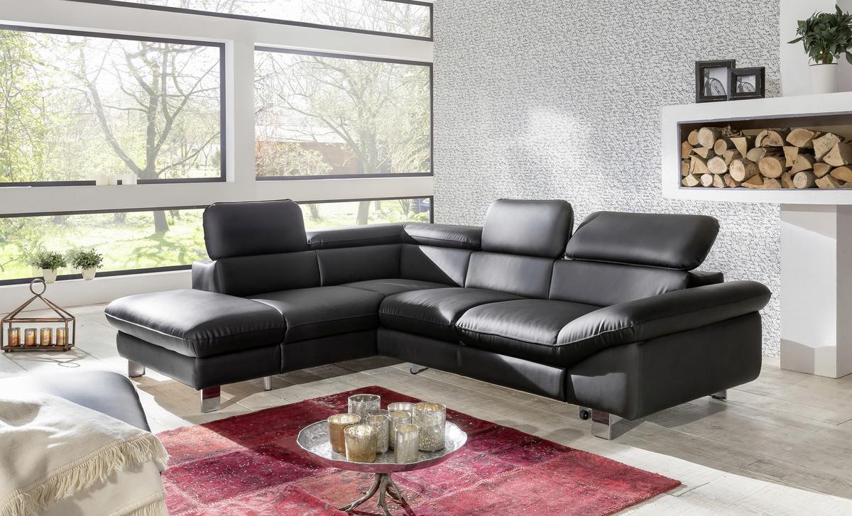 Ecksofa Mit Schlaffunktion Driver Schwarz Lederlook - Chromfarben/Schwarz, MODERN, Textil (214/266cm) - MID.YOU