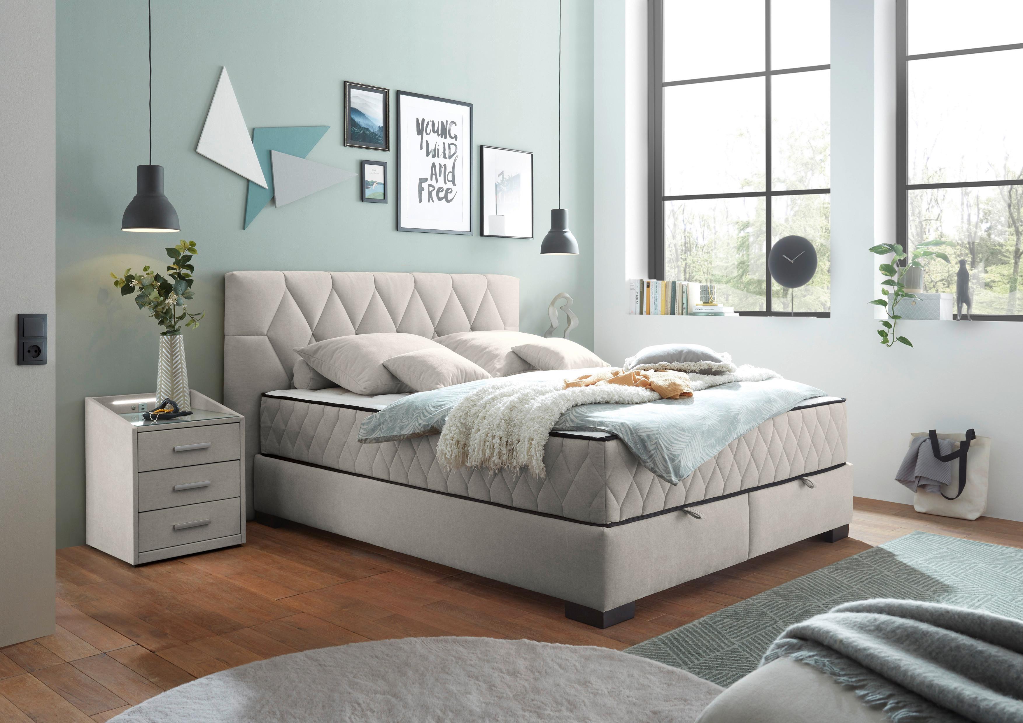 Boxbett Nagol B - Beige/Schwarz, MODERN, Holzwerkstoff/Textil (160/200cm) - MID.YOU