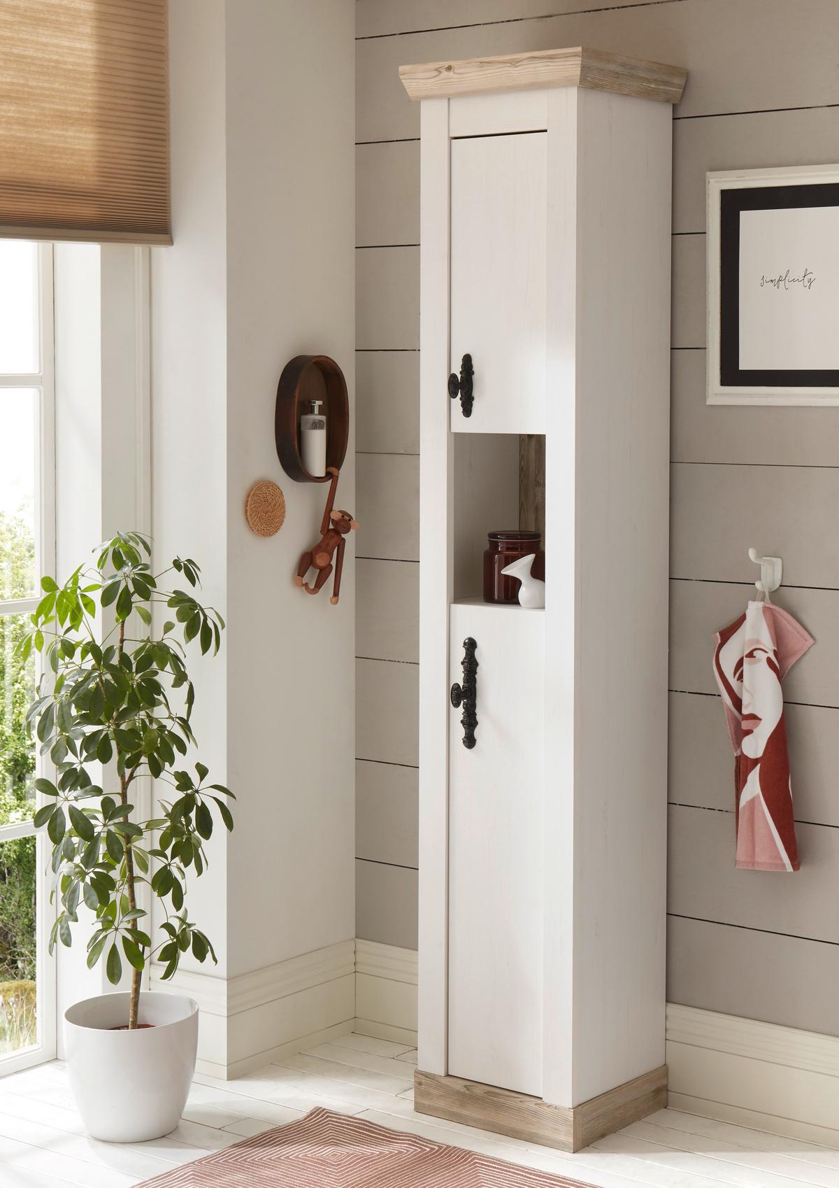 Badezimmer Florenz Pinienfarben B: 143xm - Weiß/Pinienfarben, Design, Holzwerkstoff (143/200/46cm) - MID.YOU