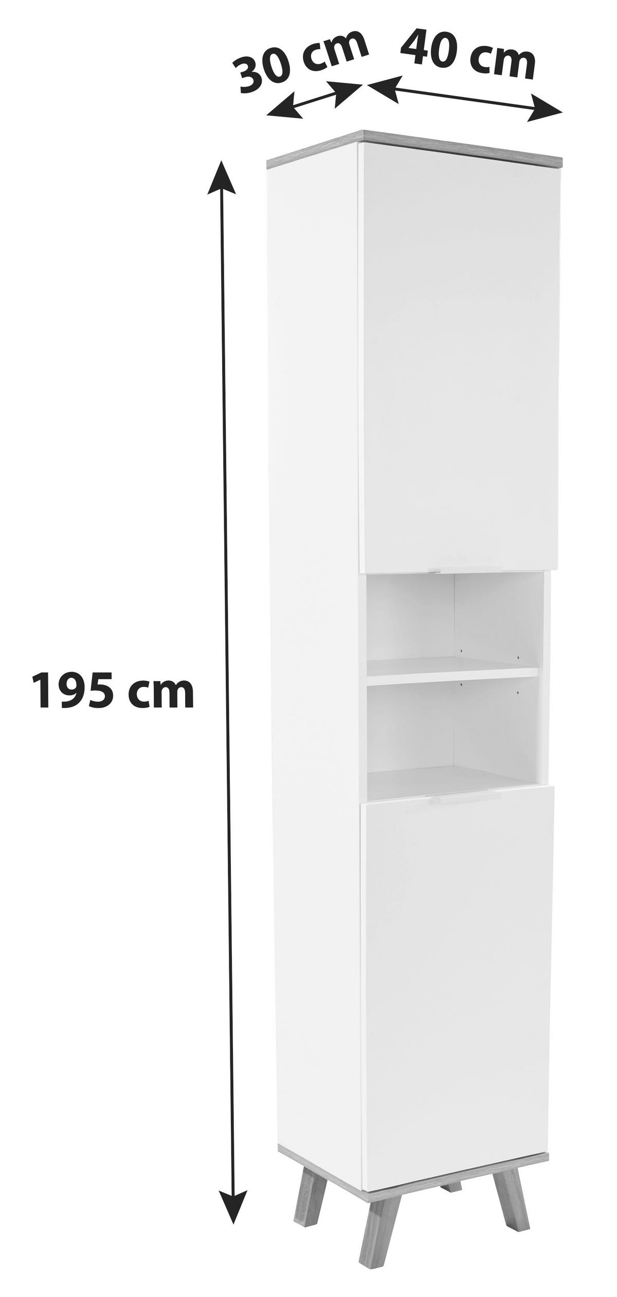 Vysoká skriňa do kupeľne Turin šírka 40cm - biela/dub wotan, Modern, kov/drevo (40/195/30cm)