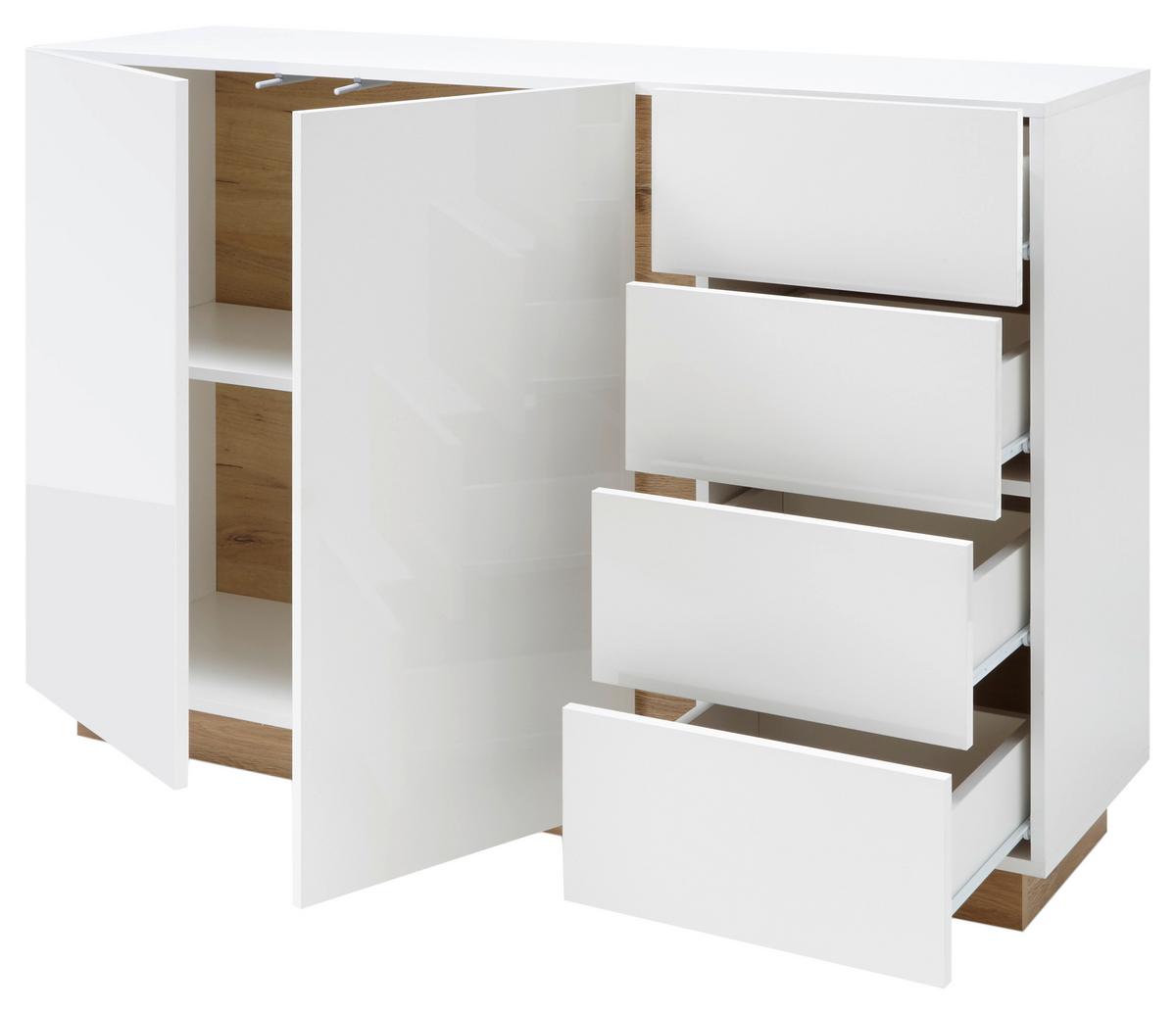 Sideboard Clair Weiß/Eiche Dekor B:138cm - Eichefarben/Weiß, Design, Holzwerkstoff (138/91/40cm) - MID.YOU