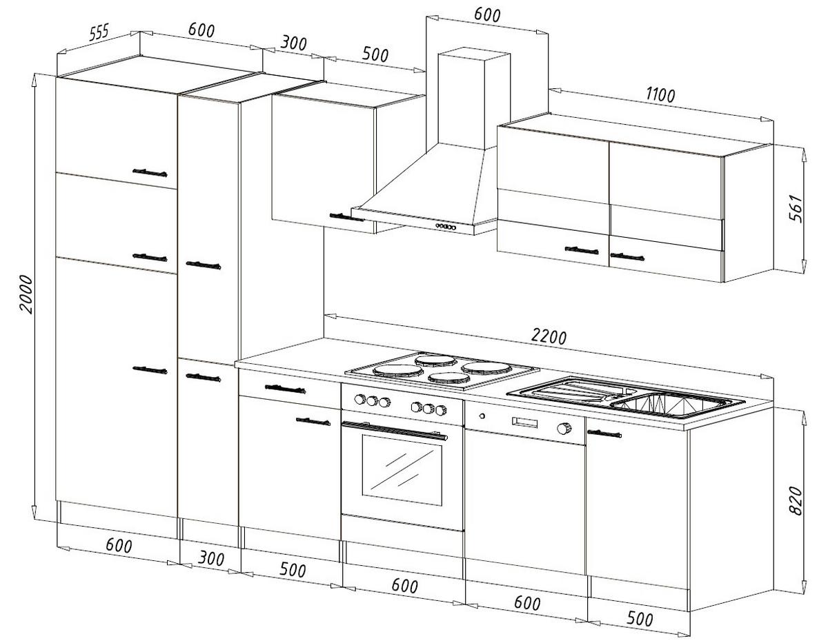 Küchenzeile Economy mit Geräten 310 cm Grau/Nussbaum Dekor - Nussbaumfarben/Weiß, Basics, Holzwerkstoff (310cm) - Respekta