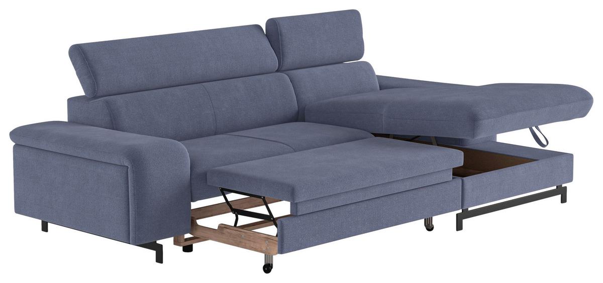 Ecksofa mit Bettkasten Emma Blau 267x165 cm - Blau/Schwarz, Textil (267/165cm) - MID.YOU