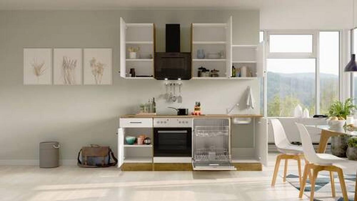 Küchenblock Avila Eichefarben/magnolie B: 220 Cm - Eichefarben/Magnolie, MODERN, Holzwerkstoff (220cm) - FlexWell