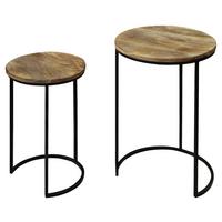 Beistelltisch 2-tlg. Jaron Naturfarben/mangoholz/schwarz - Schwarz/Naturfarben, MODERN, Holz/Metall (40/30x60/50cm) - MID.YOU