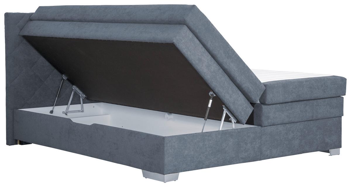 Boxspring postel JOHANA 160x200, šedě modrá - modrá/barvy stříbra, Konvenční, dřevo (160/200cm)
