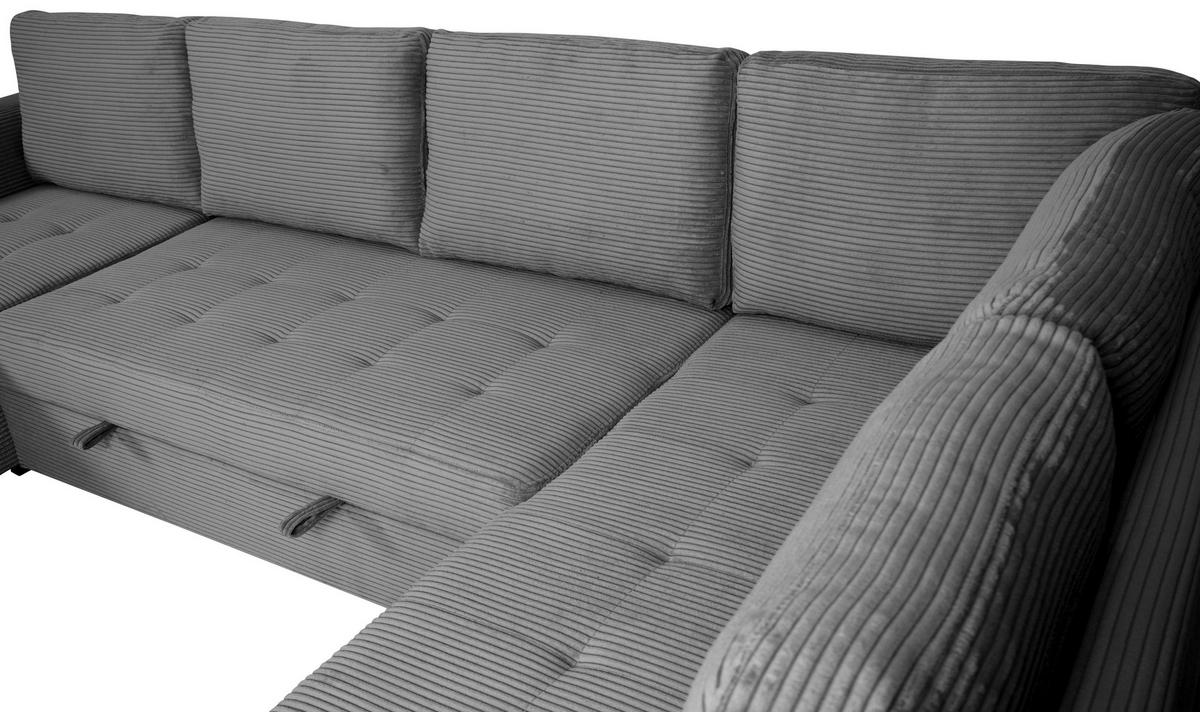 Souprava U MALTE, pravá, tmavě šedý manšestr - černá/tmavě šedá, Moderní, textil/plast (155/305/178cm) - Based