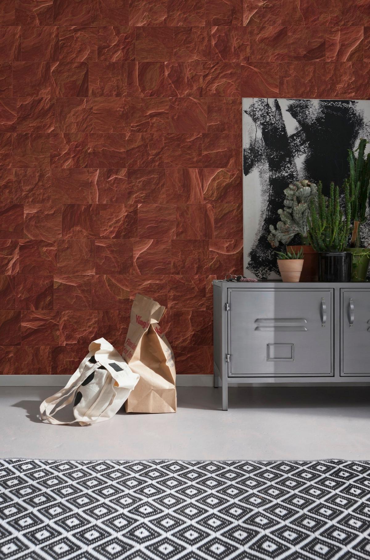 Fototapete Red Slate Tiles - Rot/Braun, Trend, Papier (400/280cm) - Komar