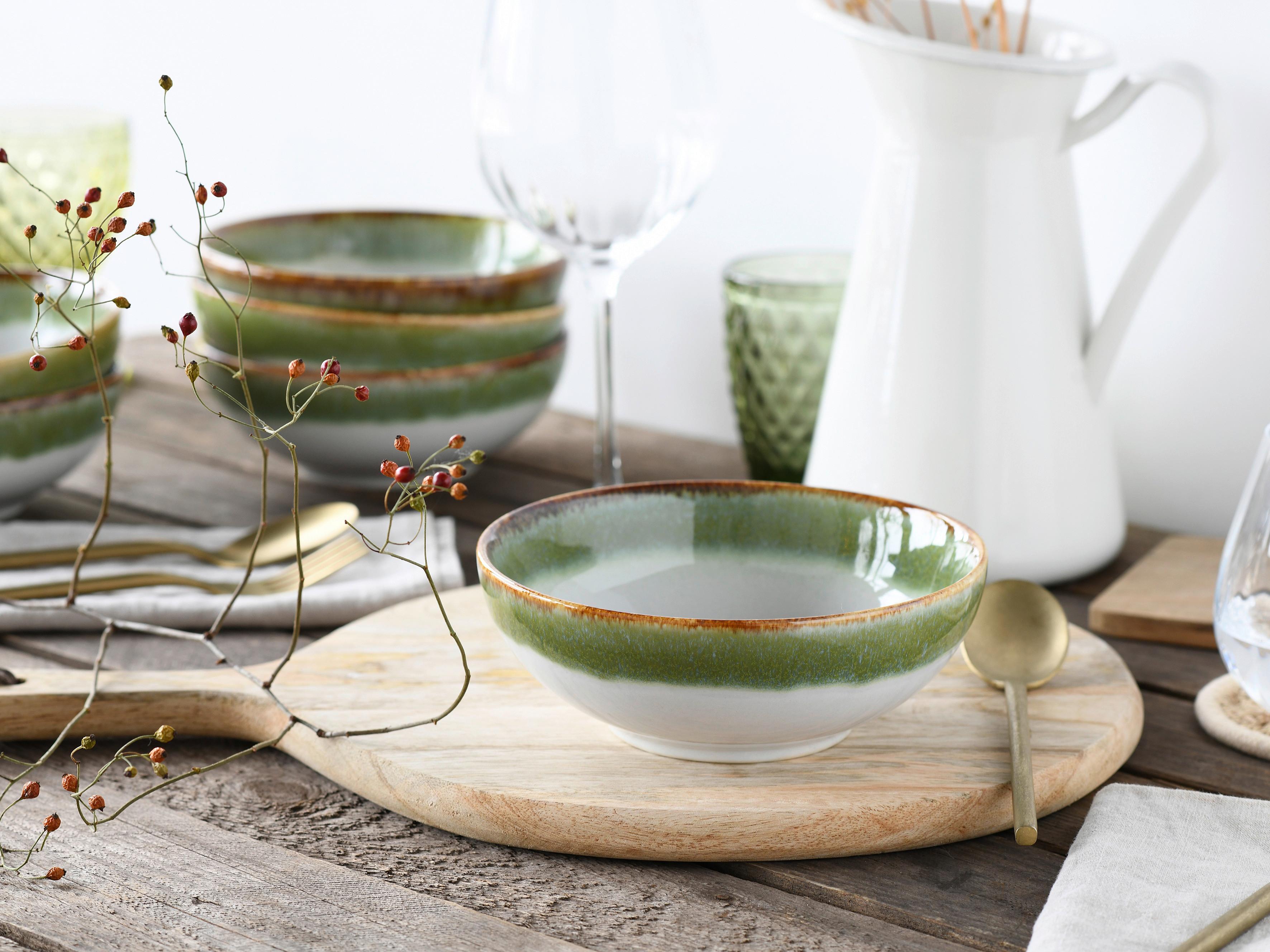 Schüsselset 6 -teilig. Cascade Steinzeug, Weiß/grün - Weiß/Grün, Design, Keramik - Creatable