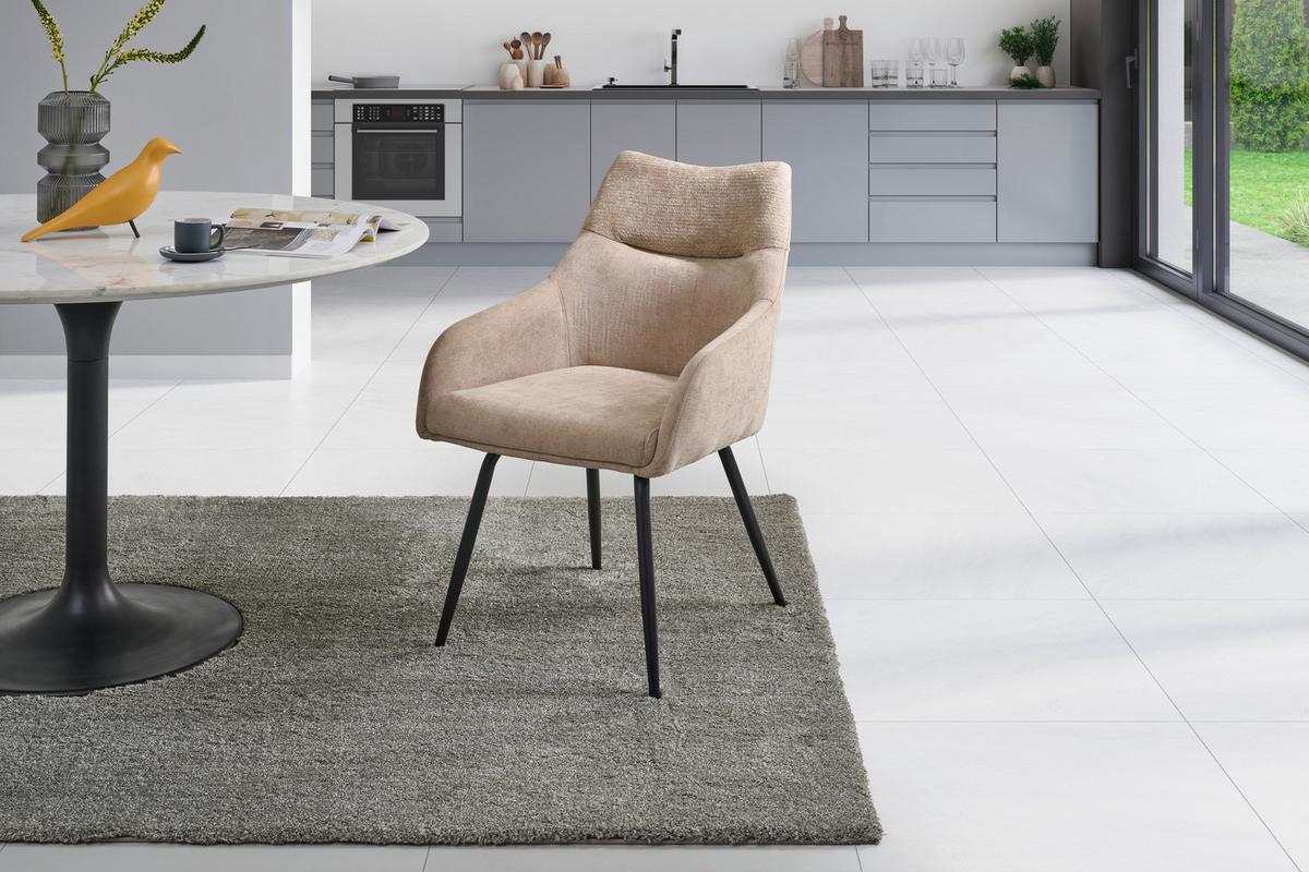 Armlehnstuhl Dali Beige B: 60 cm - Beige/Schwarz, Basics, Textil/Metall (60/86/55cm) - Livetastic