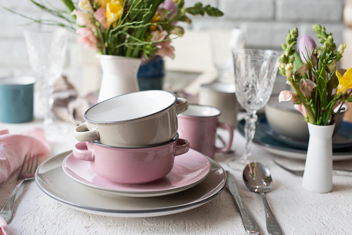 Suppentasse Maila 4--Teilig. Multicolor Rund - Petrol/Altrosa, Basics, Keramik (16,5cm) - Mäser