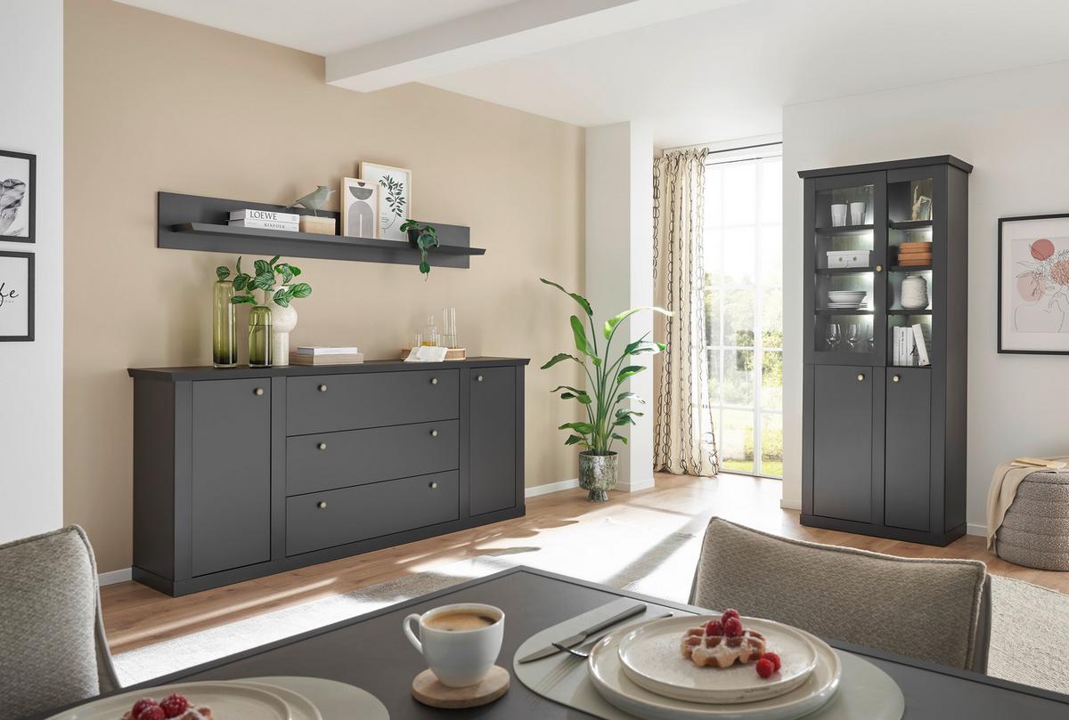 Vitrine Lincoln Schwarz/Eichefarben B: 86cm - Eichefarben/Schwarz, Design, Holzwerkstoff (86/200/39cm) - MID.YOU