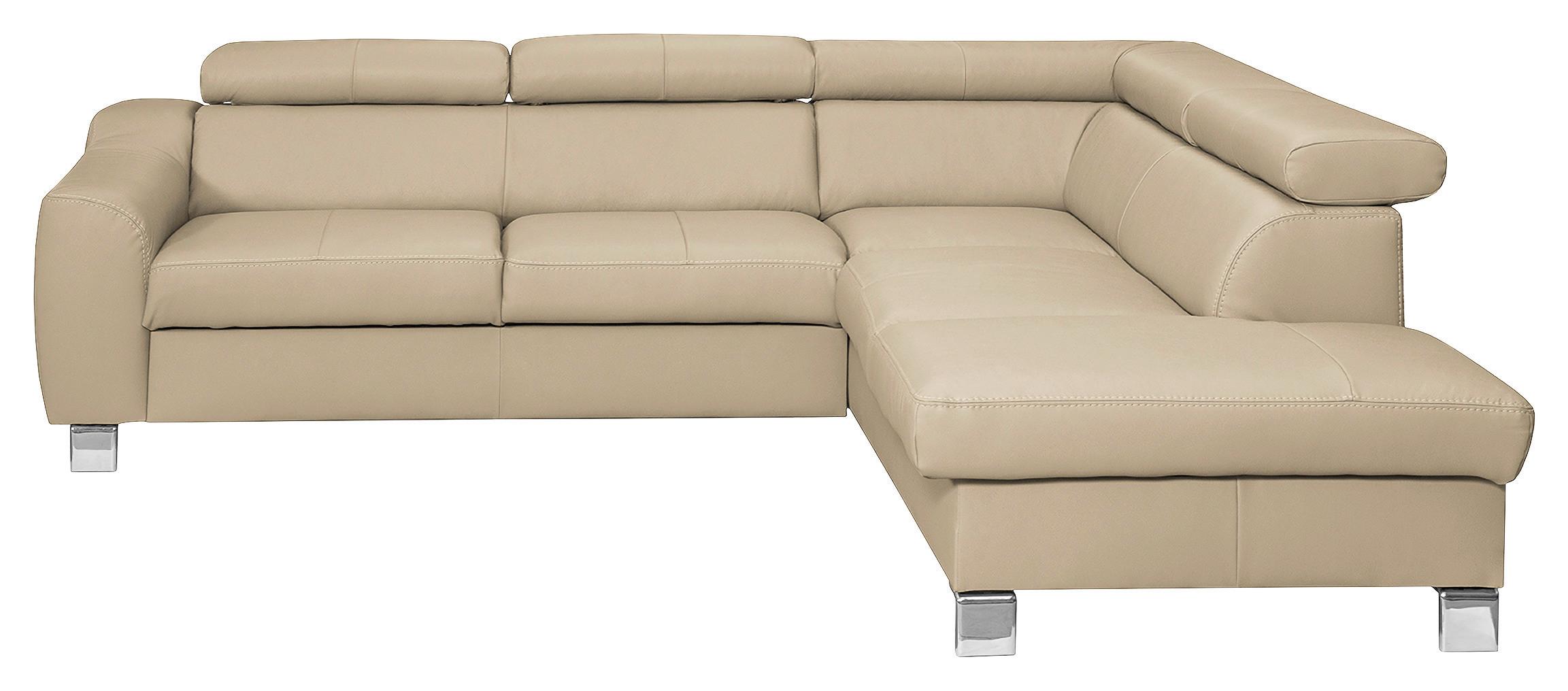 Ecksofa Aspen Lederlook Beige 245x208 Cm - Chromfarben/Beige, Design, Leder/Textil (245/208cm) - Livetastic