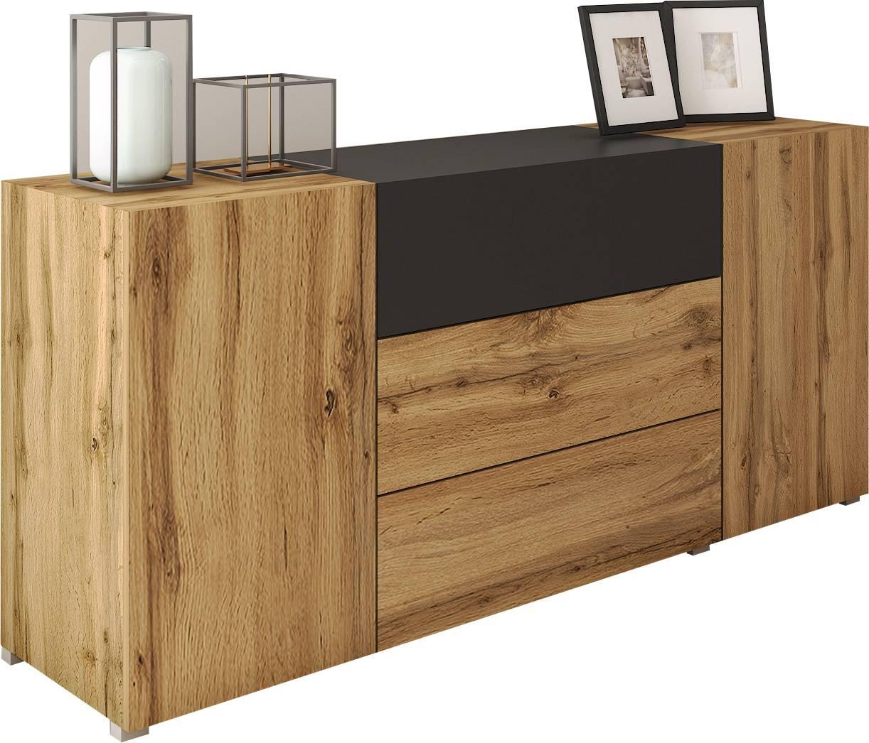 Sideboard Berlin 150 Eiche Wotan/Schwarz B: 150 cm - Eiche Wotan/Schwarz, Design, Holzwerkstoff (150/68/38,5cm) - MID.YOU