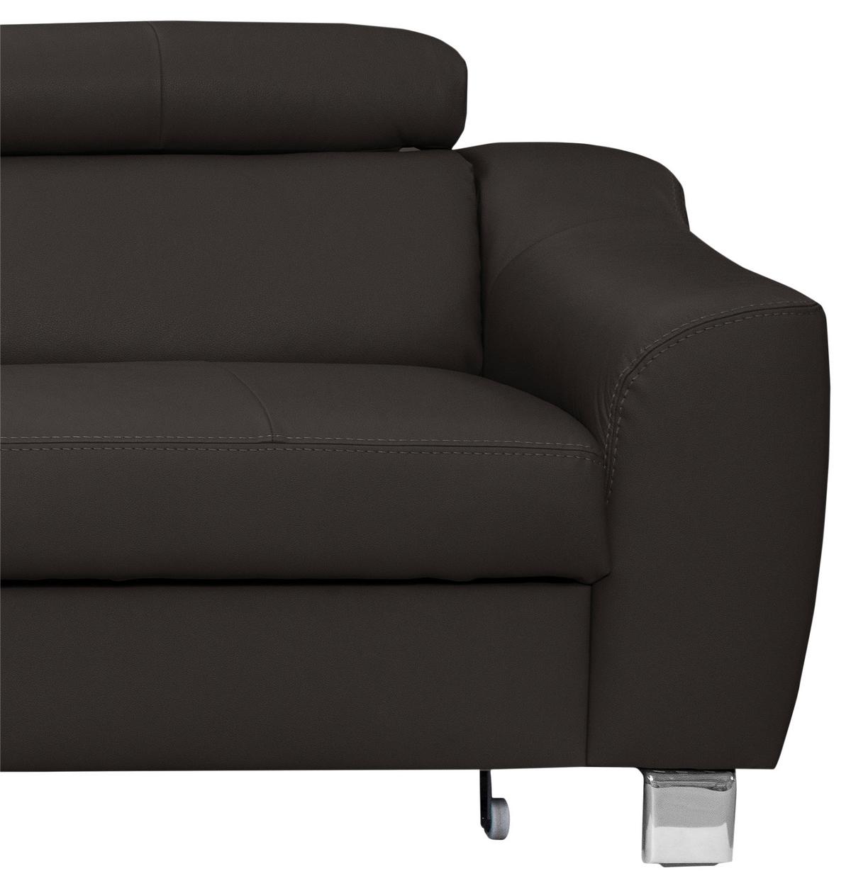 Ecksofa Aspen Dunkelbraun S: 208 Cm - Chromfarben/Dunkelbraun, Design, Leder/Textil (208/245cm) - Livetastic