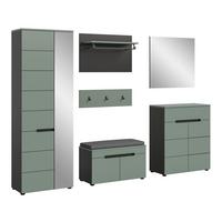 Garderobe Canu 5-Teilig Grau/Grün B: 255 cm - Graugrün/Grau, Design, Holzwerkstoff (255/190/37cm) - Livetastic