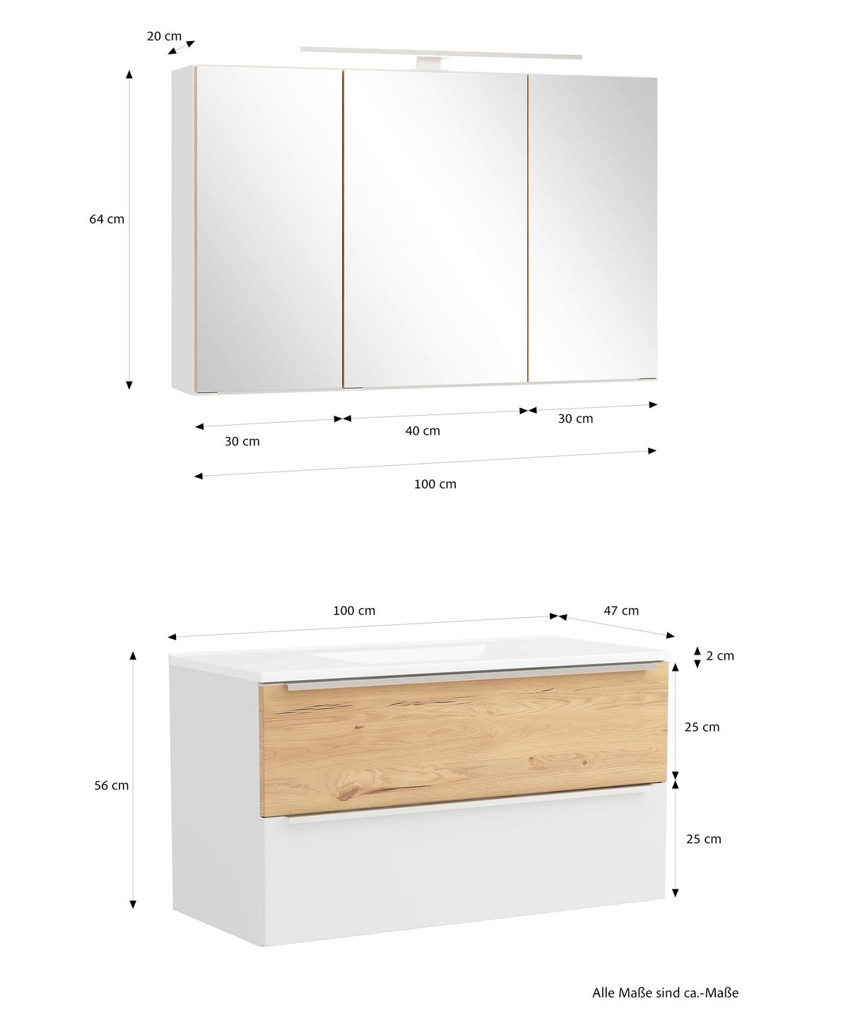 Badezimmer Verona Weiß/Wildeiche 2-teilig - Wildeiche/Weiß, Trend, Glas/Holzwerkstoff (100/200/47cm) - Held