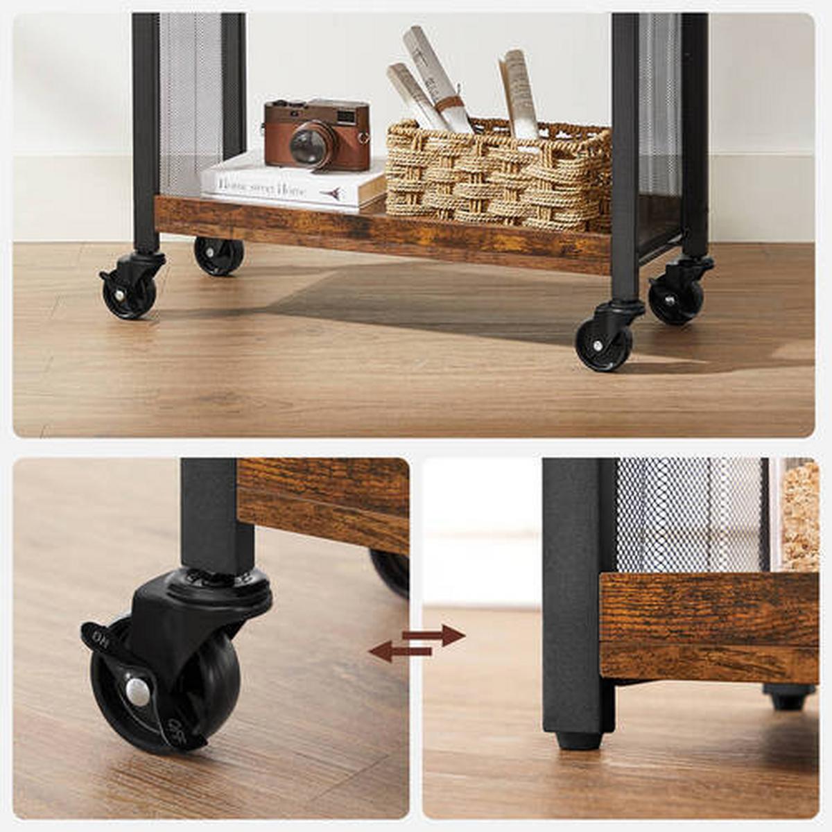 Allzweckwagen Vasagle 3 Fächer, Braun, Schwarz - Schwarz/Braun, Trend, Holzwerkstoff/Metall (66/85/26cm) - Boxxx