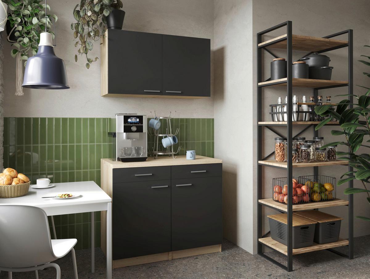 Buffet Merle Schwarz, Eiche Dekor B: 100 cm - Eichefarben/Schwarz, Basics, Holzwerkstoff (100/200/60cm) - Respekta