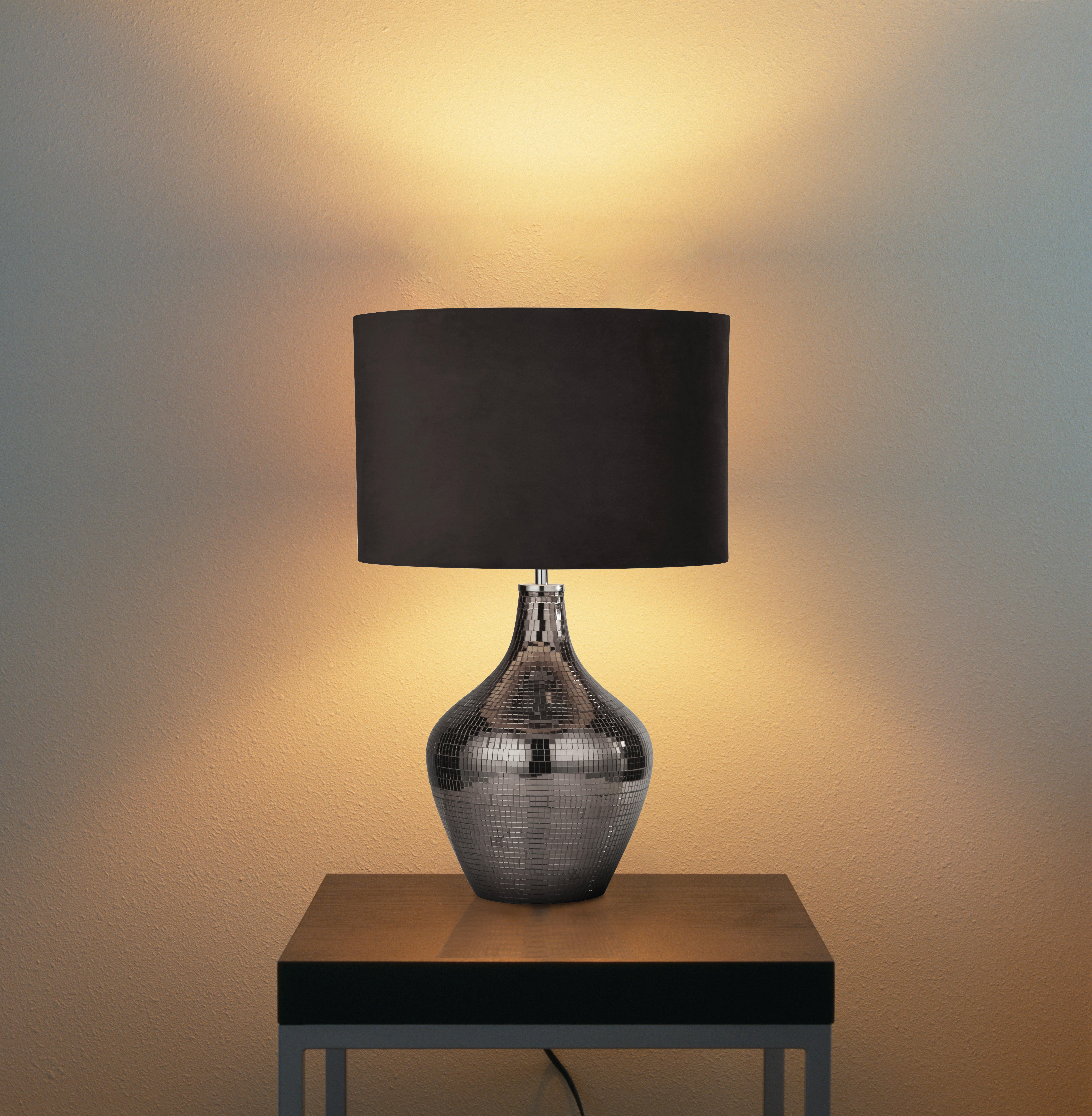 Tischleuchte Eu3847sm Mosaic - Chromfarben/Braun, Design, Glas/Leder (30/54cm)